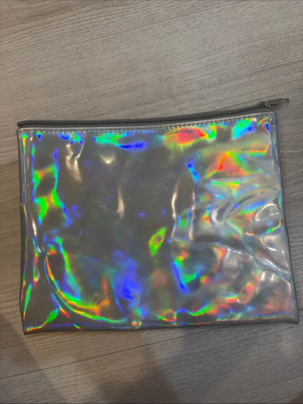 Iridescent Silver Holographic Zip Pouch - Women Bags